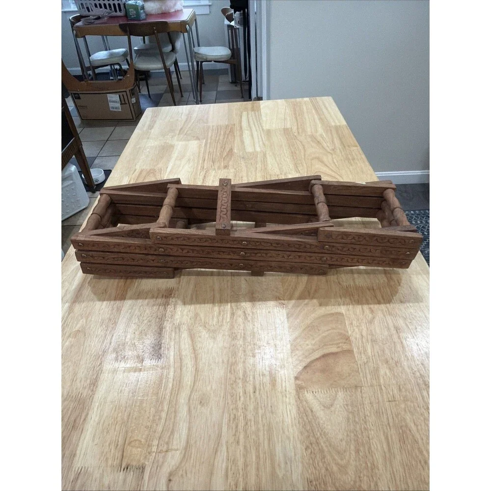 Vintage Wooden Wine Rack Expandable MCM Folding 8-10 Bottle Counter Top
